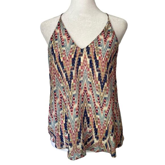 Lavender Brown cream tribal print silk tank top size XS - Picture 1 of 12